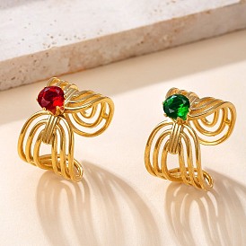 Ажурные кольца из нержавеющей стали со стразами, золотые, плоско-круглые