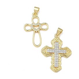 Латунные микропаве прозрачные подвески с фианитом, крест прелести, без свинца и без кадмия, стойки покрытие, долговечный