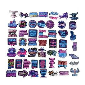 50Pcs Inspirational Neon Light Theme Cartoon English Word Paper Sticker Label Set, Adhesive Label Stickers, for Suitcase & Skateboard & Refigerator Decor