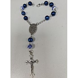 Ornements suspendus en forme de croix en perles de verre, avec pendentif en alliage et fermoirs mousquetons en alliage, argent antique et platine