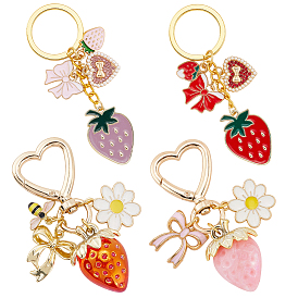 4шт. брелки из эмалевого сплава, клубника, литыми кольцами