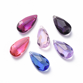 Glass Rhinestone Pendants, Faceted, Teardrop