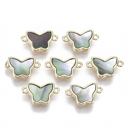 Brass Links, with Black Lip Shell, Nickel Free, Real 18k Gold Plated, Butterfly