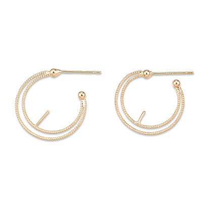 Brass Stud Earring Findings, For Half Drilled Beads, Half Hoop Earrings, Cadmium Free & Nickel Free & Lead Free, Ring