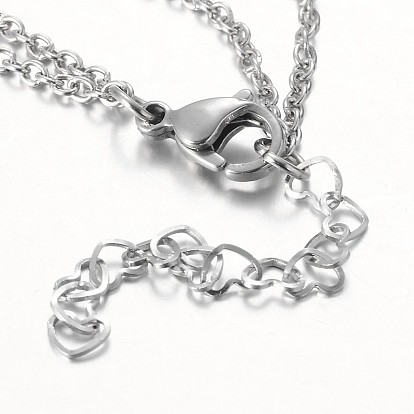 Two Tier Stainless Steel Necklaces, with Heart Pendants and Cable Chains, 15.9 inch(40.5cm), 1strand/box