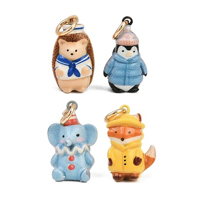 Brass Enamel Pendants, Animal Shape Charms, Golden