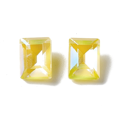 Mocha Fluorescent Style Glass Rhinestone Cabochons, Pointed Back, Faceted, Rectangle