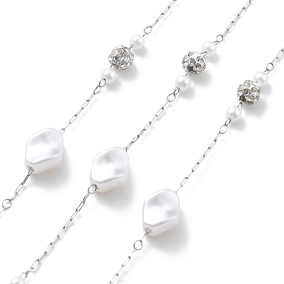 Цепочки из нержавеющей стали ручной работы 304, с полимерными стразами и искусственным жемчугом из АБС-пластика, пайки, ромб, с катушкой