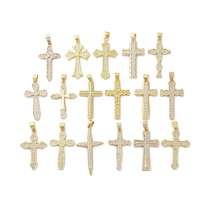 Подвески из латуни с микро-микро-паве и прозрачным кубическим цирконием, без кадмия, без никеля и без свинца, крестик