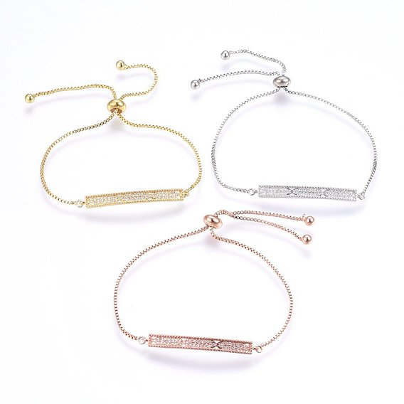 Adjustable Brass Micro Pave Cubic Zirconia Bolo Bracelets, Slider Bracelets, Bar