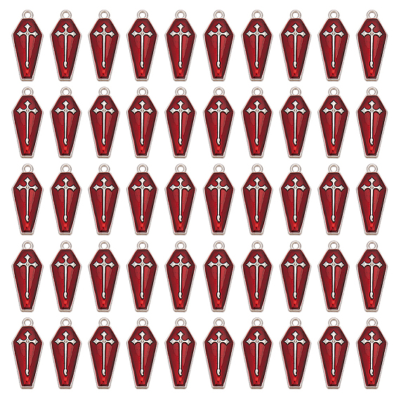 50 шт. Подвески из сплава с эмалью на тему Хэллоуина, гроб с крестом