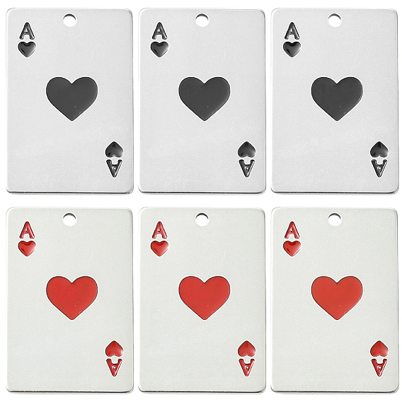 12 шт. 2 стили 304 эмалевые подвески из нержавеющей стали, игральная карта