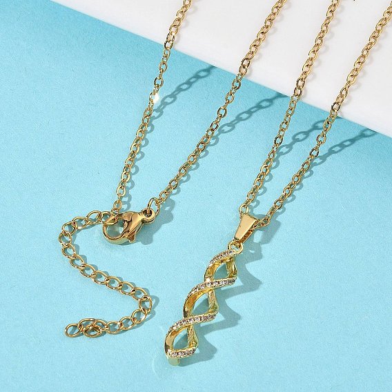 Латунный кулон с микропаве из прозрачных кубических цирконий 304 цепочка из нержавеющей стали для женщин, вакуумное покрытие pvd