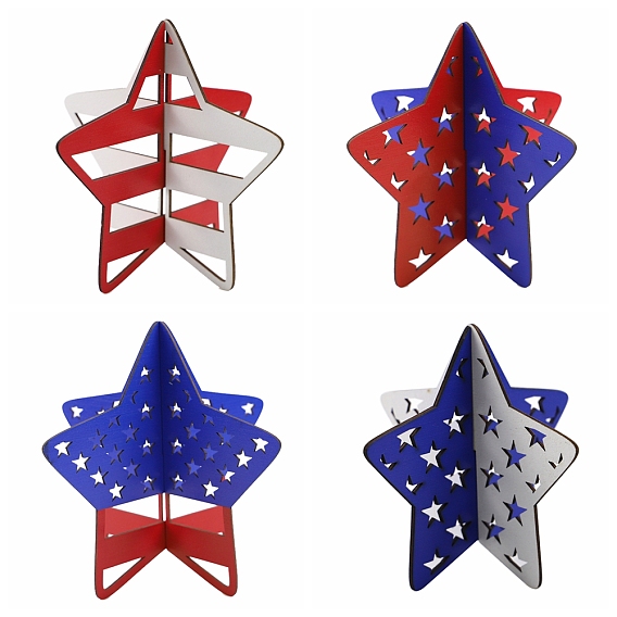 Independence Day Wood Ornament, for Home Desktop Display Decorations, Star