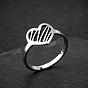Geometric Stainless Steel Hollow Love Heart Ring for Couples - Fashionable and Retro Open Design