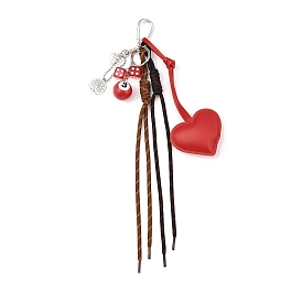 Подвеска в форме сердца из искусственной кожи, шнура из полиэстера и бусины из бильярдной смолы, с алюминиевыми карабинами для скалолазания