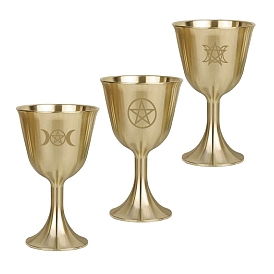 Brass Triple Moon Goddess and Pentagram Altar Goblet Chalice Ornament, Wiccan Supplies and Tools