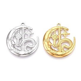 304 подвески из нержавеющей стали, луна с оберегом дракона, ионное покрытие (ip)