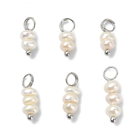 6Pcs 2 Styles Natural Cultured Freshwater Pearl Pendants, Potato Charms, with Platinum Plated Brass Finddings