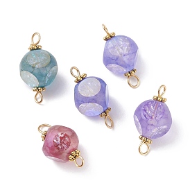 Electroplated Glass Links Connectors, with Brass & Alloy Findings, Faceted, Cube