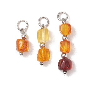 3шт. 3 стили подвесок из натурального янтаря, кубические подвески из бисера