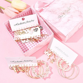 5 наборы 5 цветные комплекты серег-колец из сплава, с имитацией жемчуга