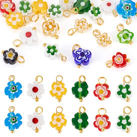 20подвески ручной работы из стекла миллефиори, цветок, с латунными петлями