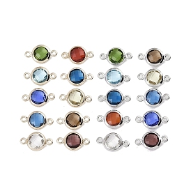 Brass Pave Cubic Zirconia Connector Charms, Flat Round Links, Mixed Color