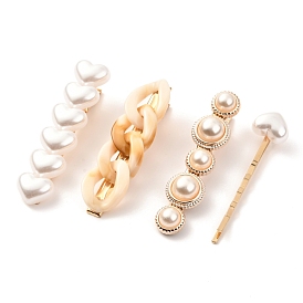 Ensembles de pinces à cheveux alligator en fer perlé imitation, avec de l'acrylique et de la résine, formes mixtes