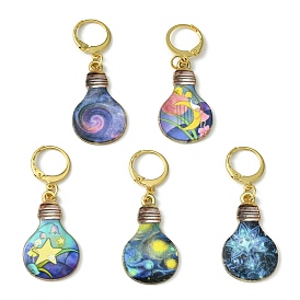 Alloy Enamel Bulb Pendant Decorations, with 304 Stainless Steel Leverback Earring Findings