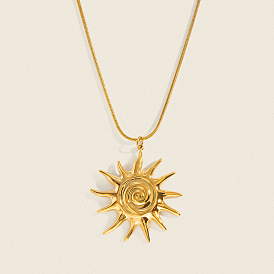 304 Stainless Steel Vintage Sun Spiral Pendant Necklaces for Women