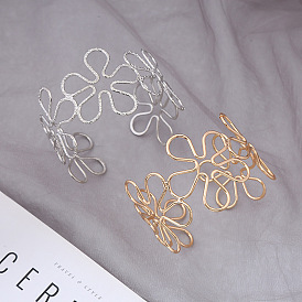 Chic Geometric Floral Cuff Bracelet - Elegant Hollow Metal Bangle for Women