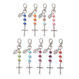 Подвеска-крест в тибетском стиле из сплава, бусины из синтетической императорской яшмы и поворотные застежки-шармы для украшений сумок