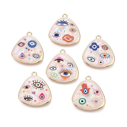 Печатные эмали подвески сплава, Треугольные амулеты и обереги от сглаза, стойки покрытие, без кадмия и без свинца и без никеля, золотые