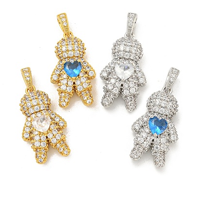 Подвески из латуни с покрытием из прозрачного кубического циркония, долговечный, без кадмия и без свинца, Мальчик с сердцем