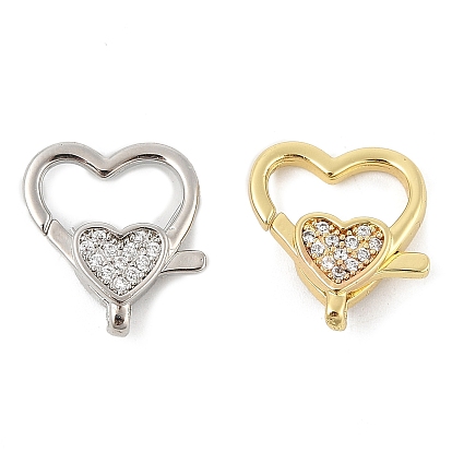 Латунный микро pave прозрачный кубический цирконий лобстер, стойки покрытие, долговечный, без кадмия и без свинца, сердце