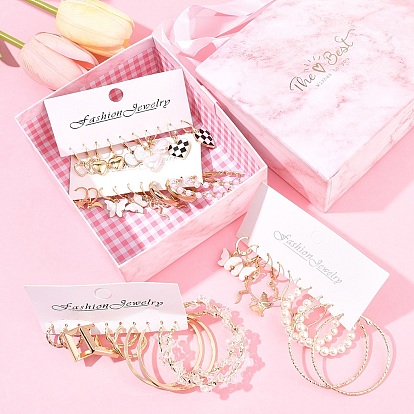 5 наборы 5 цветные комплекты серег-колец из сплава, с имитацией жемчуга