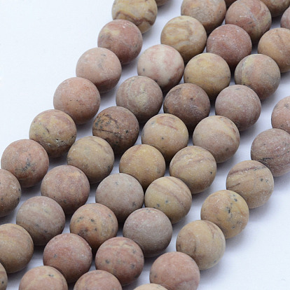 Natural Red Rainbow Jasper Beads Strands, Frosted, Round