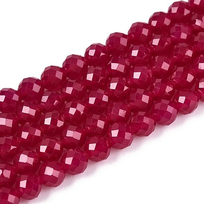 Нити бусин из красного корунда, выращенного в лаборатории, граненые, круглые