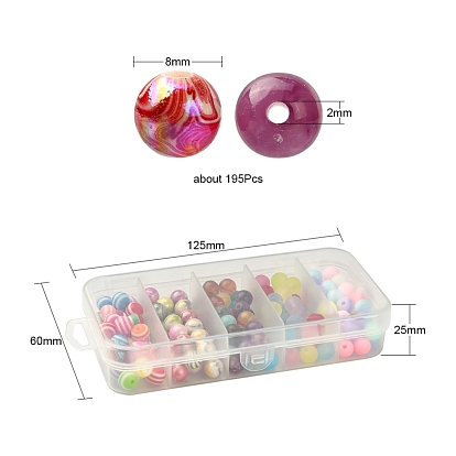 DIY Beads Jewelry Making Finding Kit, Including 195Pcs 5 Style Acrylic & Resins  Round Beads
