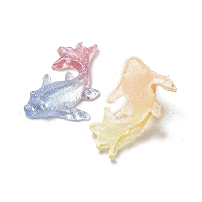Luminous Transparent Resin Decoden Cabochons, Glow in the Dark Fish with Glitter Powder