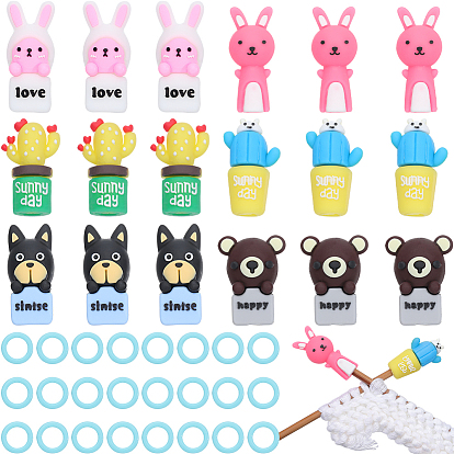 18шт. стиль aniaml кактус силиконовый стопор для спиц, с пластиковыми кольцами для маркеров петель 60шт.