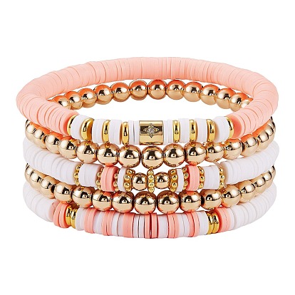 5шт. 5 стильные браслеты из полимерной глины Heishi Surfer Stretch с синтетическим гематитом, прозрачные кубические циркониевые звезды опрятные браслеты для женщин