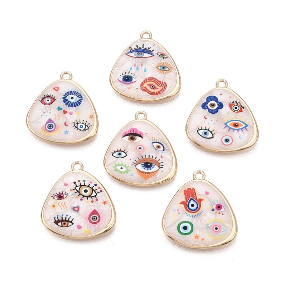 Печатные эмали подвески сплава, Треугольные амулеты и обереги от сглаза, стойки покрытие, без кадмия и без свинца и без никеля, золотые