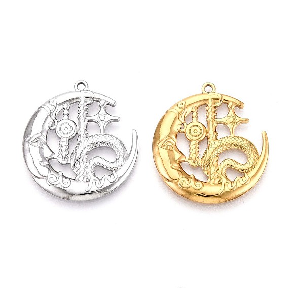 304 подвески из нержавеющей стали, луна с оберегом дракона, ионное покрытие (ip)