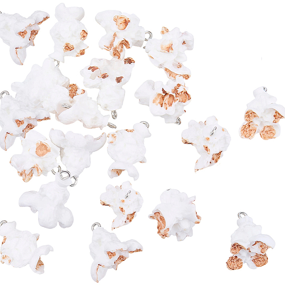 20Pcs Opaque Resin Popcorn Pendants, with Platinum Iron Loop