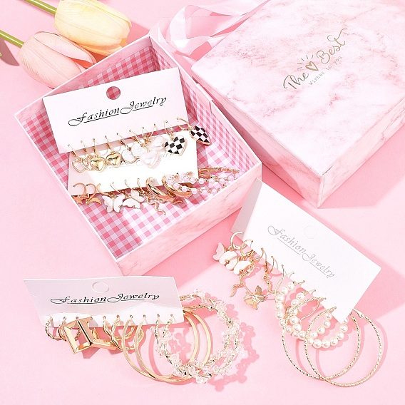 5 наборы 5 цветные комплекты серег-колец из сплава, с имитацией жемчуга