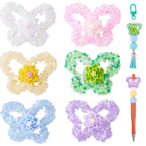 6 шт 6 цвета непрозрачные акриловые бусины, бабочки и цветы, с блестками