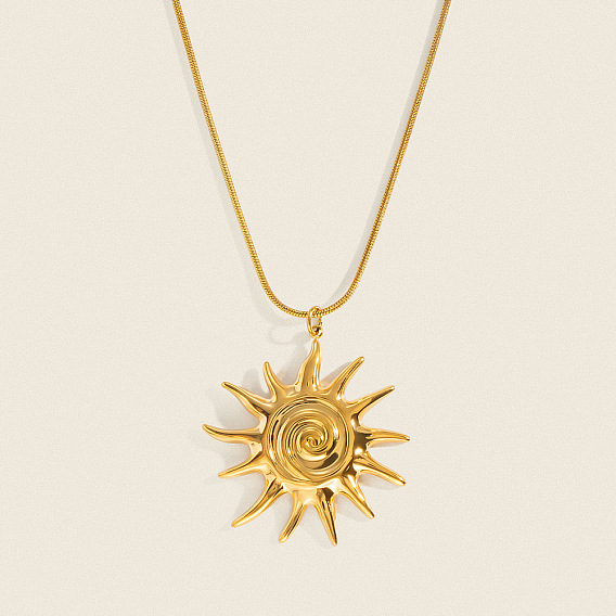 304 Stainless Steel Vintage Sun Spiral Pendant Necklaces for Women