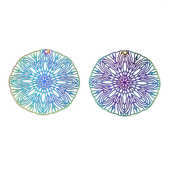 Ионное покрытие (ip) 304 филигранные подвески из нержавеющей стали, гравированные металлические украшения, плоско-круглые